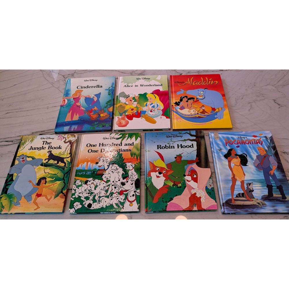 Vintage Walt Disney Hardback Book Lot of 7 Cinderella Aladdin Jungle Book 90s